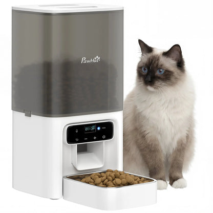 PawHut Programmable Automatic Cat Feeder with Timer Up to 6 Meals Per Day, 10s Voice Recorder, Portion Control