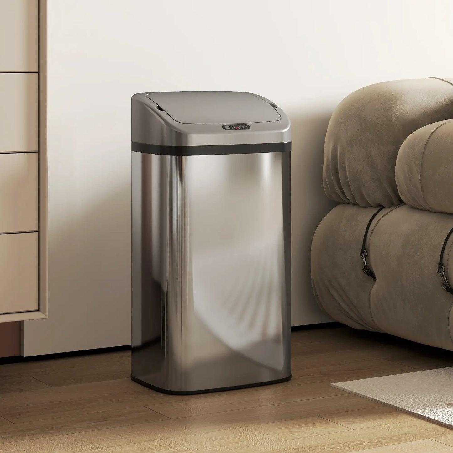 HOMCOM 48L Stainless Steel Kitchen Rubbish Sensor Bin - Silver-Tone