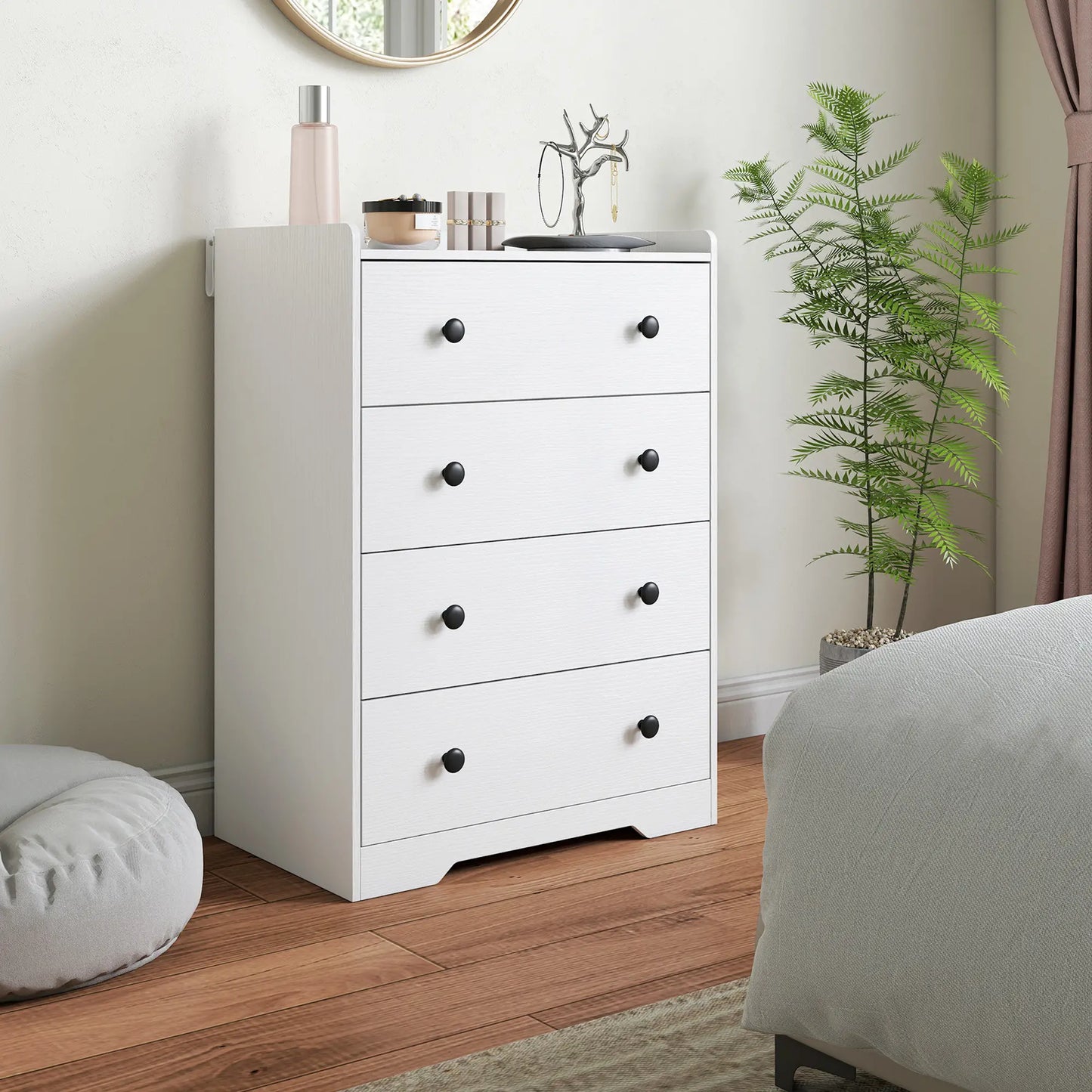 HOMCOM 4 Drawer Chest of Drawers, Modern Dresser for Bedroom, Storage Cabinet, White Wood Effect