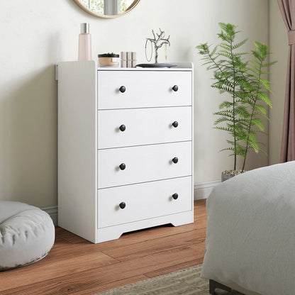 HOMCOM 4 Drawer Chest of Drawers, Modern Dresser for Bedroom, Storage Cabinet, White Wood Effect