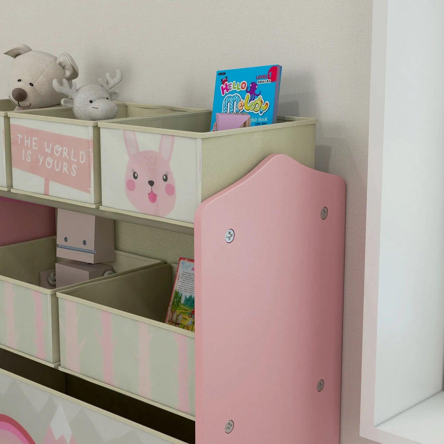 ZONEKIZ Kids Storage Unit, Toy Storage Organiser, with Six Fabric Bins for Bedrooms, Playrooms - Pink