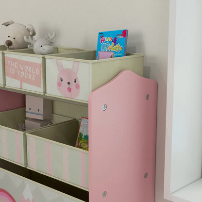 ZONEKIZ Kids Storage Unit, Toy Storage Organiser, with Six Fabric Bins for Bedrooms, Playrooms - Pink