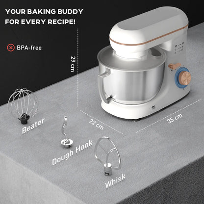 HOMCOM 1300W Home Kitchen Stand Mixer, with Accessories Versatile & Powerful - White