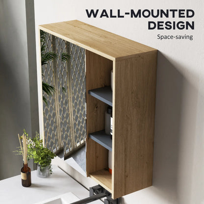 HOMCOM Five-Shelf Mirrored Bathroom Storage Mirror Cabinet - Wood-Effect
