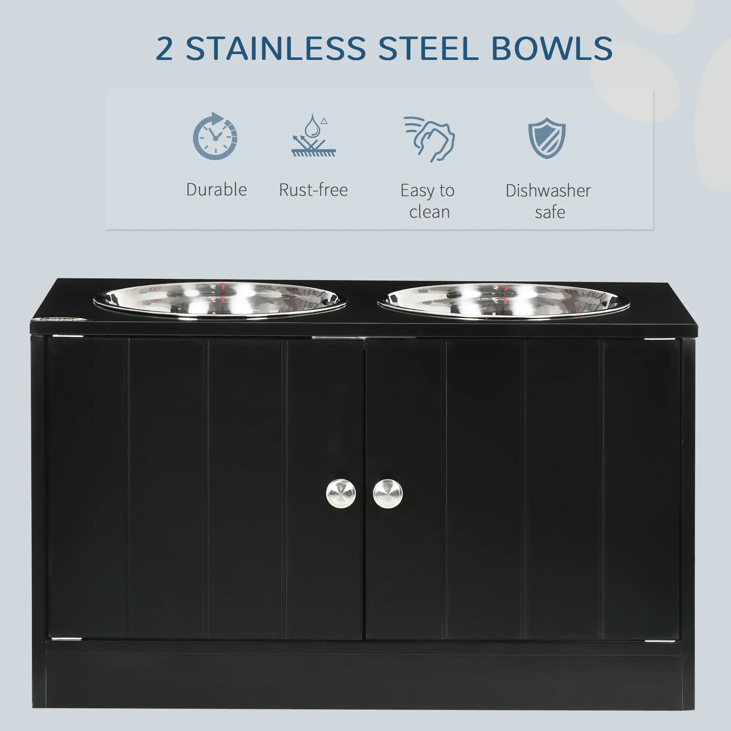 PawHut Raised Pet Dog Feeder, with Two Bowls, Storage - Black