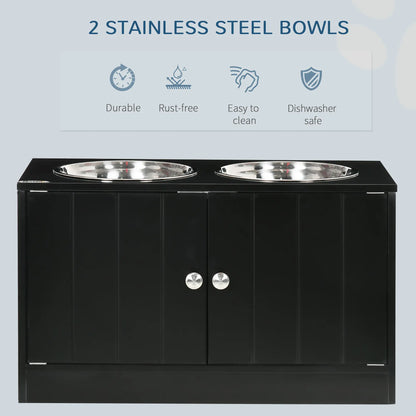 PawHut Raised Pet Dog Feeder, with Two Bowls, Storage - Black