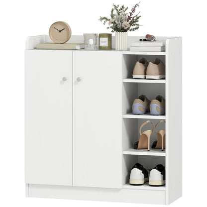 HOMCOM Shoe Storage Cabinet Two Doors w/ Adjustable 4 Shelves Cupboard Footwear Rack Stand Organiser, White