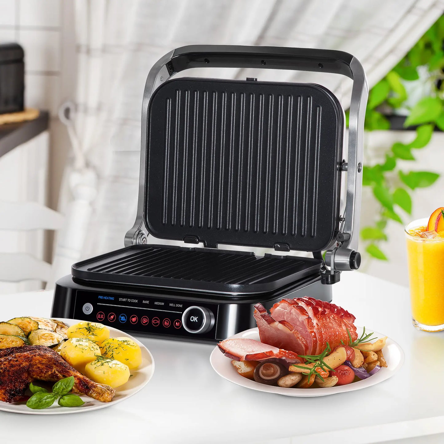 Premium Non-Stick Electric Grill & Panini Press with 8 Settings – 2100W Indoor BBQ