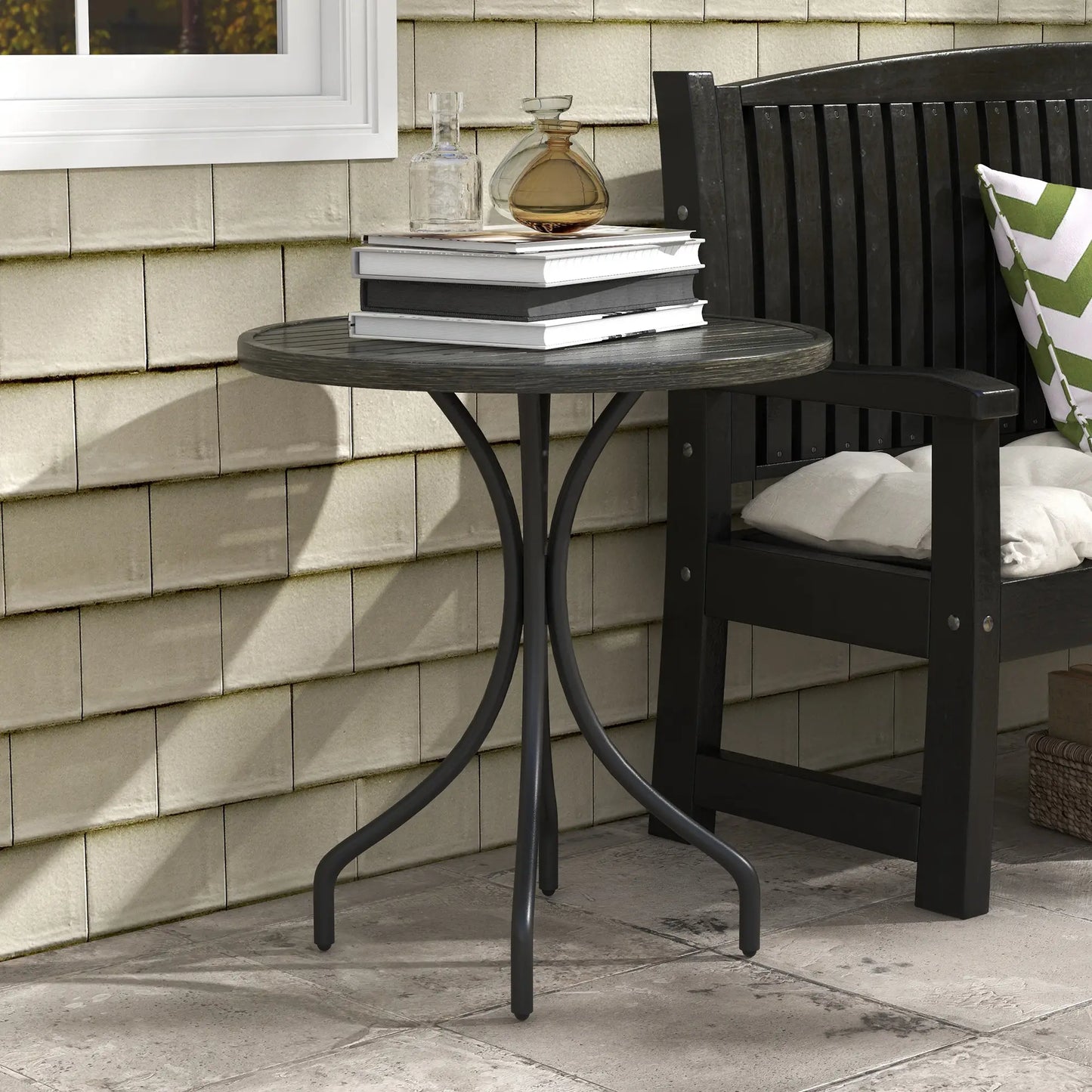 Outsunny Φ66cm Galvanised Steel Outdoor Round Garden Table - Grey