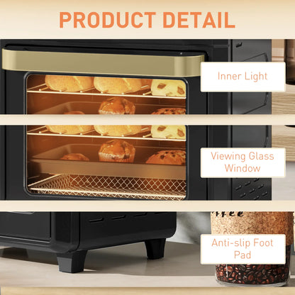 HOMCOM 10L Air Fryer Mini Oven, Oil Free Cooking, Grill, Roast, Bake, with Adjustable Temperature, Timer, 1000W, Black