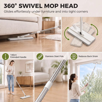 HOMCOM Compact Flat Mop and Bucket Set 2-Chamber Design with Wringer, White