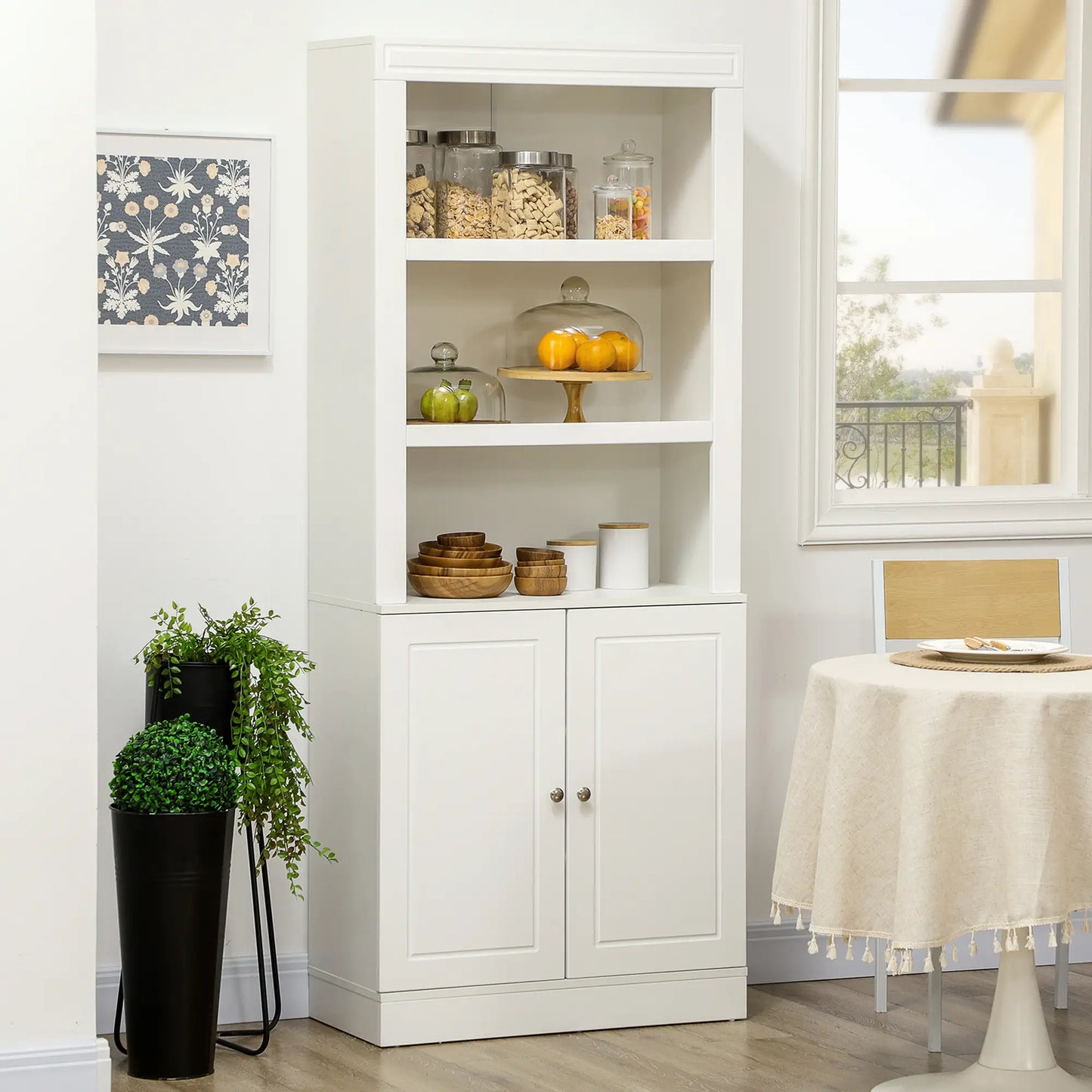 HOMCOM Kitchen Pantry Cupboard with 6-Tier Shelving, Freestanding Double-Door Storage Cabinet, White