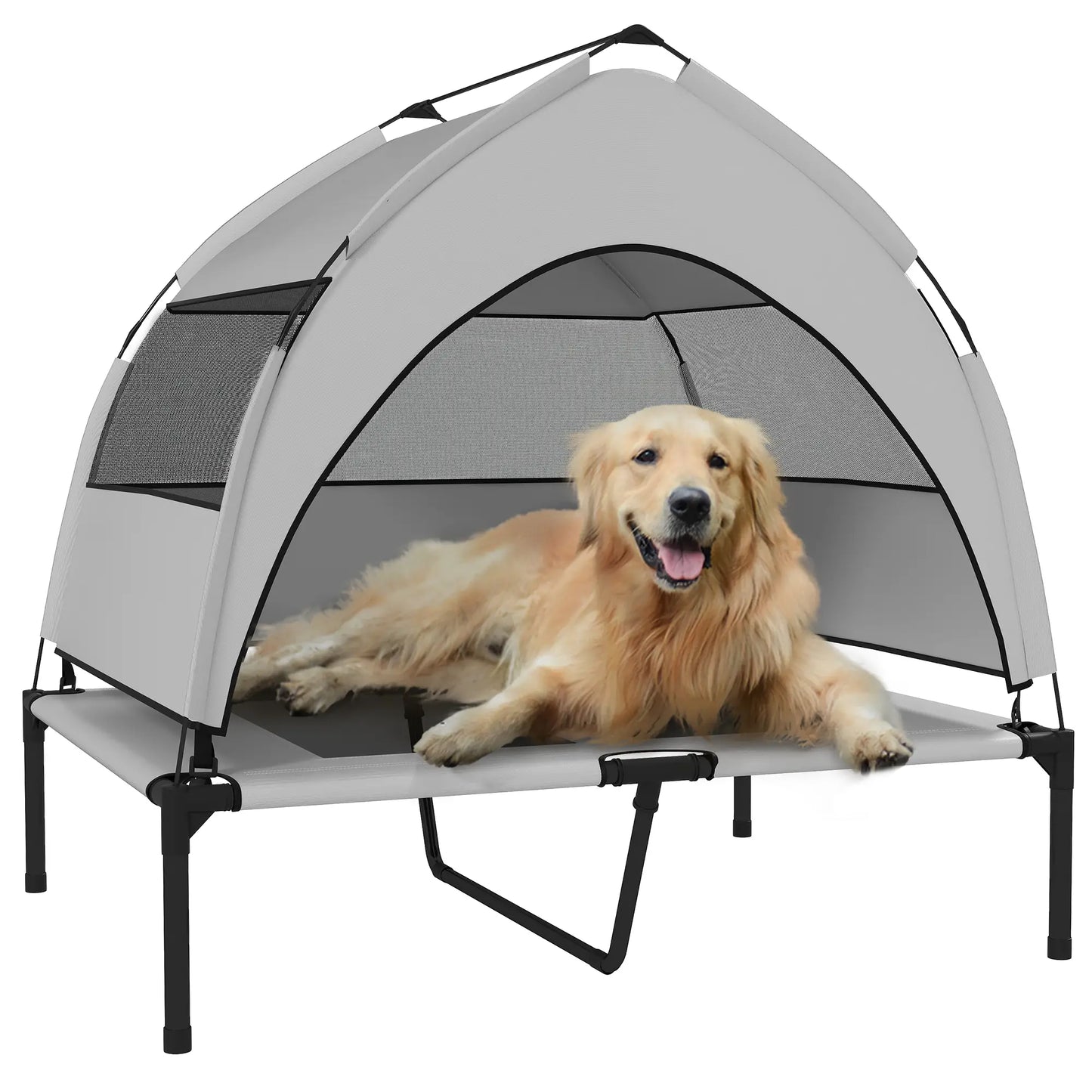 PawHut Portable Elevated Dog Bed with Removable Canopy, Cooling Raised Pet Cot for Medium Large Dogs