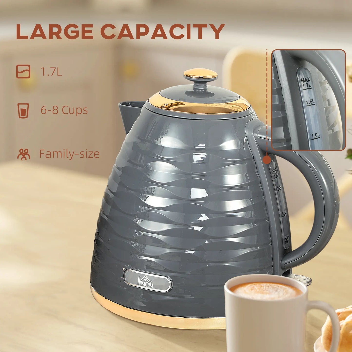 HOMCOM 3kW Kitchen Rapid Boil Honeycomb Kettle, 1.7l - Grey