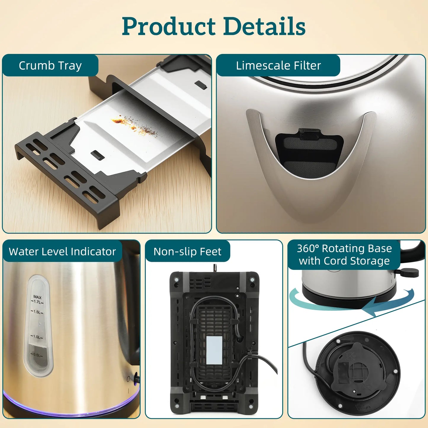 HOMCOM Kitchen Simple Polished Toaster and Kettle Set - Silver Tone