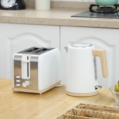 HOMCOM Stainless Steel Kettle and Toaster Set, 1.7L 3000W Fast Boil Kettle & 2 Slice Toaster Kitchen Set, White