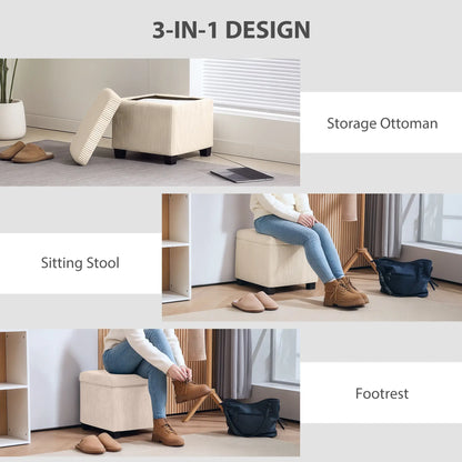 HOMCOM Storage Ottoman Bed End Bench, Corduroy Storage Chest Box with Wooden Legs, Beige