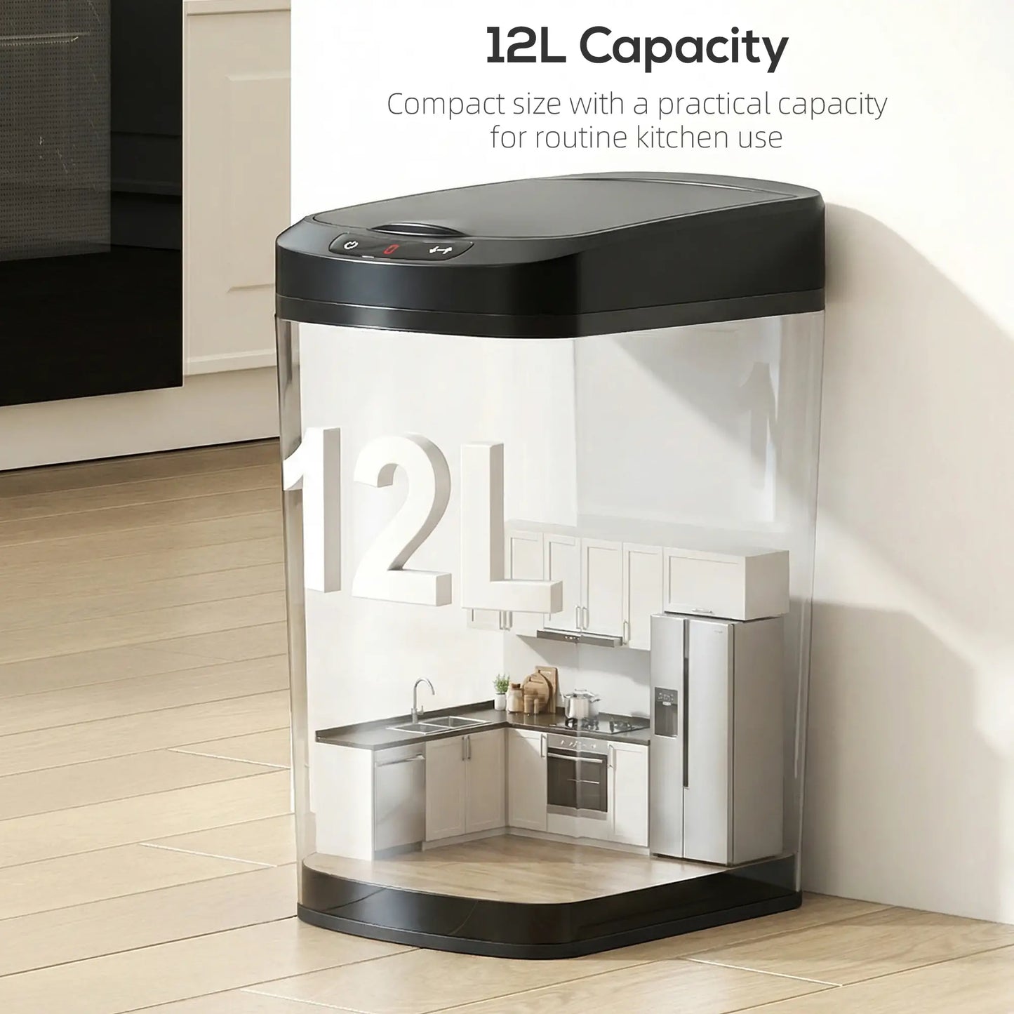 HOMCOM 12L Motion Sensor Bin, Automatic Touchless Kitchen Bin with Fingerprint Resistant Stainless Steel, Black