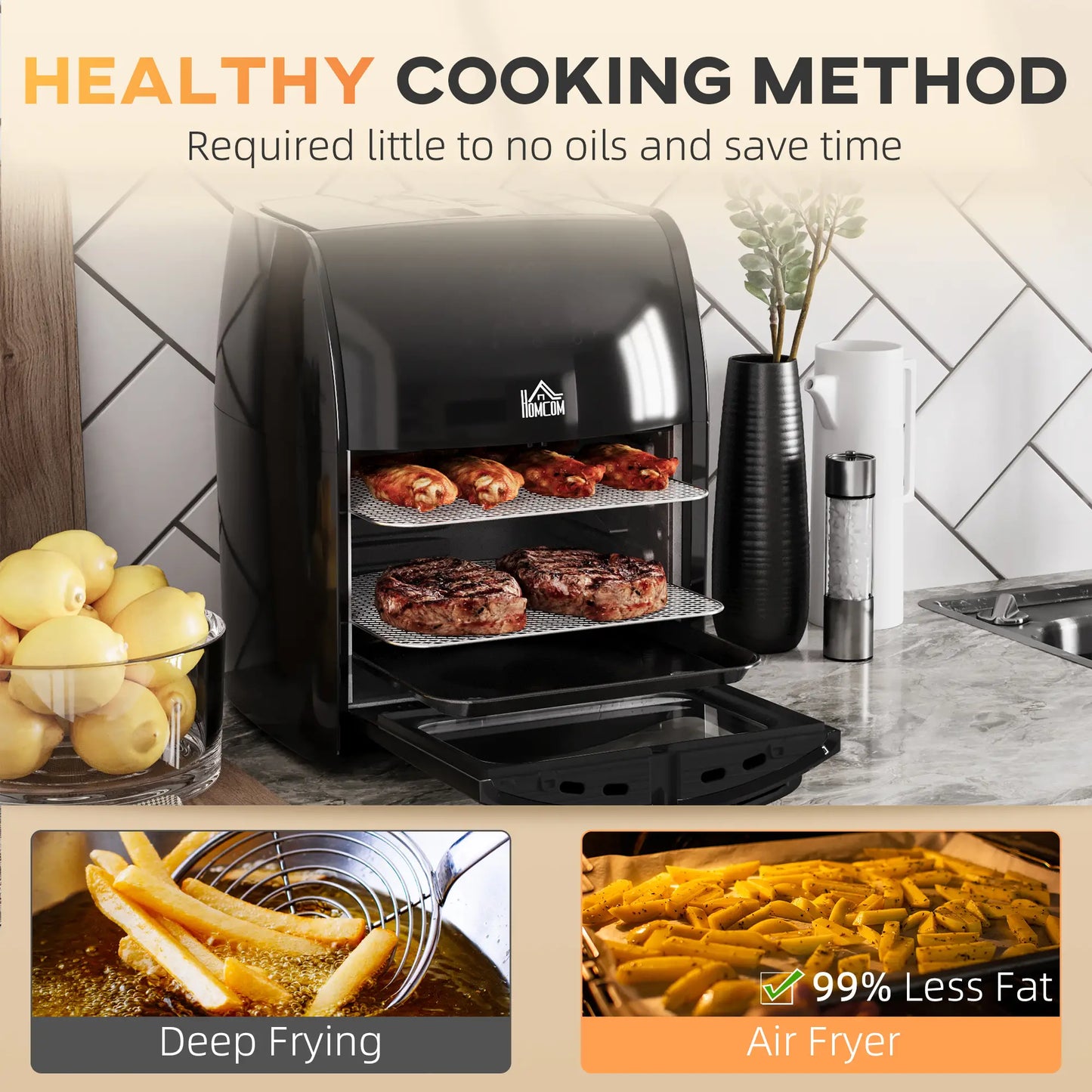 HOMCOM 12L 8 in 1 Digital Air Fryer Oven with Roast, Bake, Dehydrate, 8 Preset Modes, Rapid Air Circulation, 1800W, Black