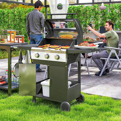 Outsunny 7.5kW Three-Burner Barbecue Gas BBQ Grill with See-Through Lid - Black