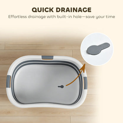 PawHut Dog Bath Tub, Portable Foldable Dog Bathtub with Drainage Hole for Small Dogs Puppies, Grey