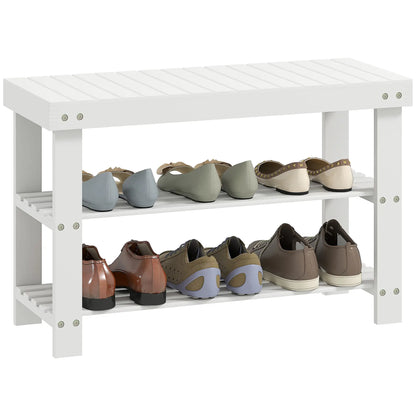 HOMCOM Two Shelf Bamboo Shoe Storage Bench Home Hallway Furniture - White