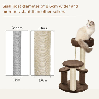 PawHut 65cm Cat Tree, Cat Tower for Kittens, Small Cat Condo with Sisal Scratching Posts, Hanging Rope - Brown