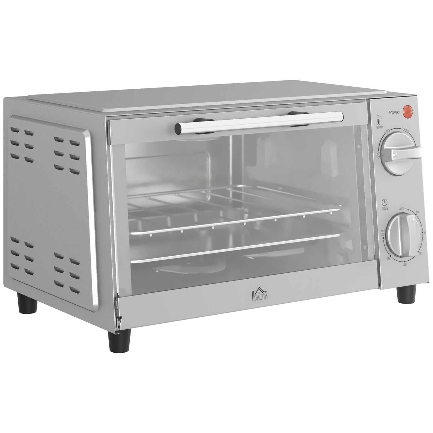 HOMCOM Mini Oven, 9L Countertop Electric Grill, Toaster Oven with Timer, Dishwasher Safe, 750W, Silver