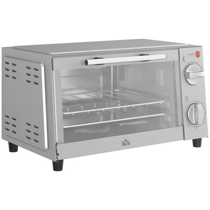 HOMCOM Mini Oven, 9L Countertop Electric Grill, Toaster Oven with Timer, Dishwasher Safe, 750W, Silver