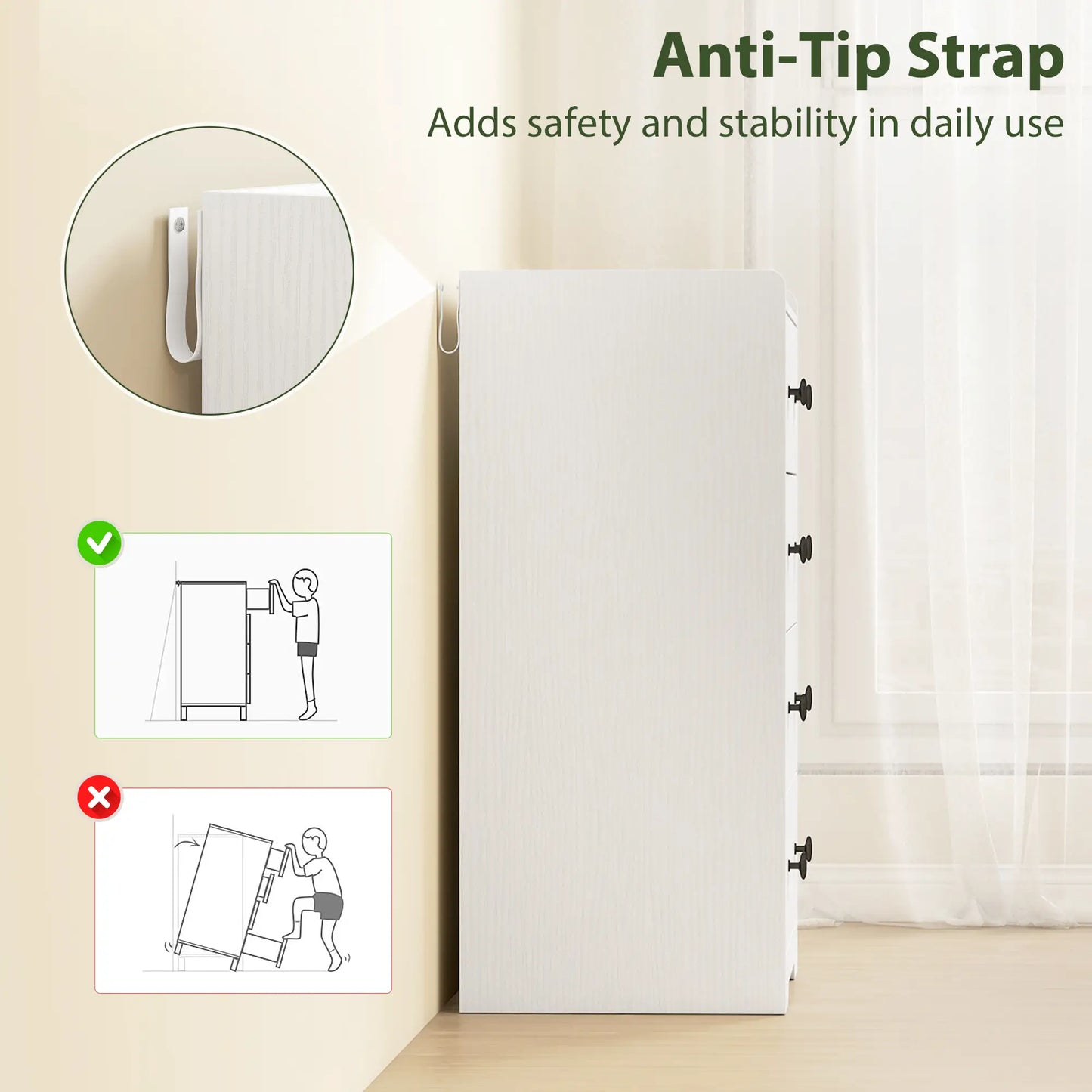 HOMCOM 4 Drawer Chest of Drawers, Modern Dresser for Bedroom, Storage Cabinet, White Wood Effect