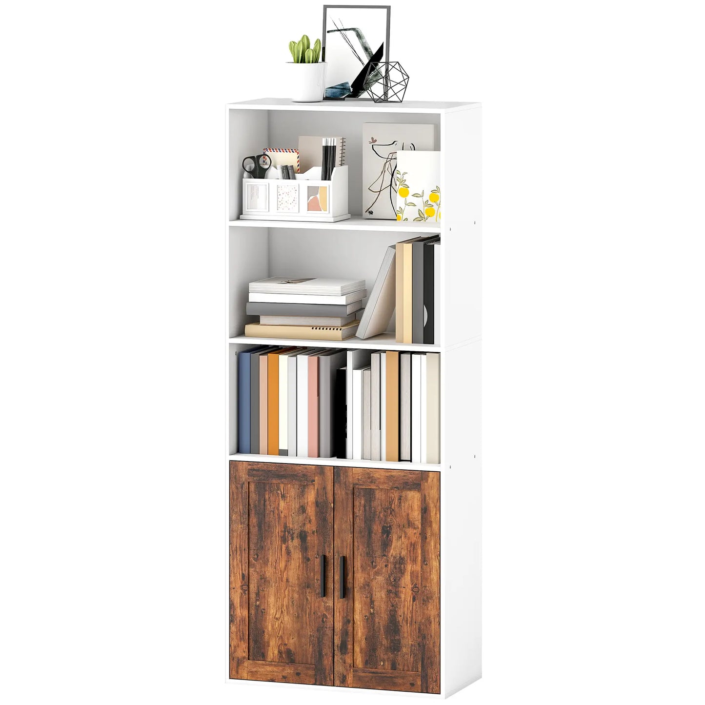 HOMCOM 5-Tier Bookcase with Adjustable Storage Shelf - Rustic Brown