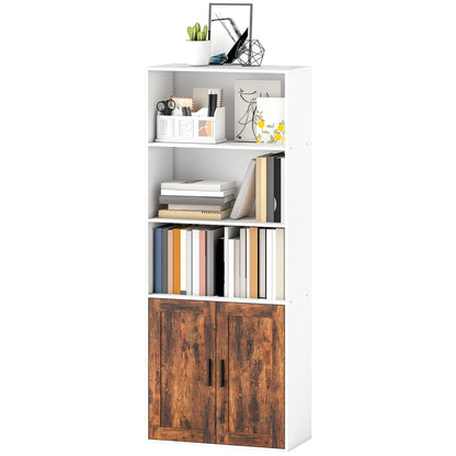 HOMCOM 5-Tier Bookcase with Adjustable Storage Shelf - Rustic Brown