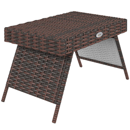 Outsunny Foldable Outdoor Side Table, Rattan Bistro Garden Coffee Table with Steel Frame, Brown