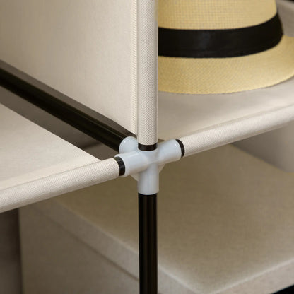 HOMCOM Fabric Cloth Wardrobe Clothes Organizer with Rails and Shelves - Cream White