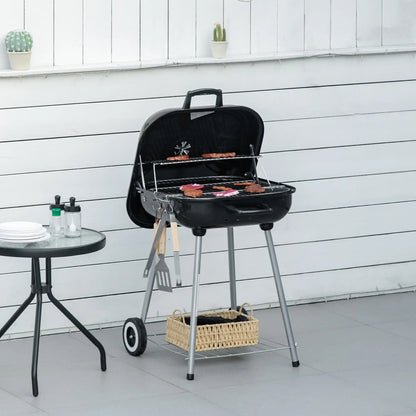 Outsunny Portable BBQ Charcoal Grill with Cooking Utensils, Smoker Grill with Lid for Outdoor Barbecues, Camping, Picnic