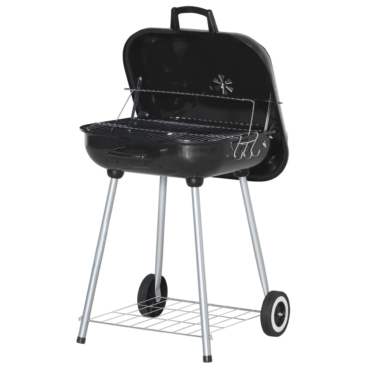 Outsunny Portable BBQ Charcoal Grill with Cooking Utensils, Smoker Grill with Lid for Outdoor Barbecues, Camping, Picnic