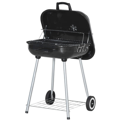 Outsunny Portable BBQ Charcoal Grill with Cooking Utensils, Smoker Grill with Lid for Outdoor Barbecues, Camping, Picnic