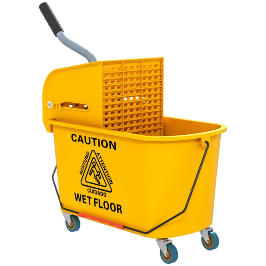 HOMCOM Mop Bucket with Wringer Set on Wheels for Floor Cleaning, 20 Litre Side Press Wringer with Handle, Yellow