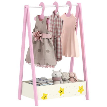 AIYAPLAY Kids Baby Clothing Rack with Hangers, Storage Shelf, Star Theme for Ages 3-6, Pink