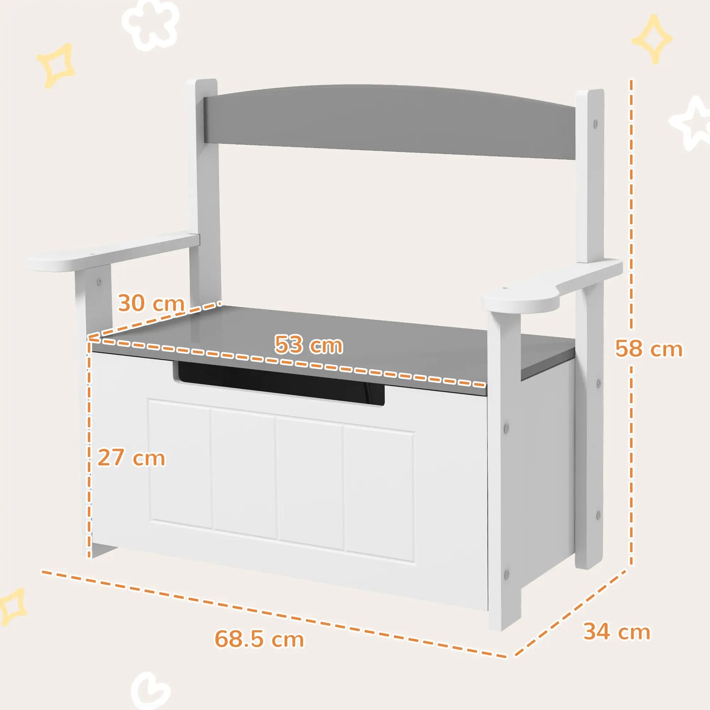 AIYAPLAY 2-in-1 Toy Box for Kids Storage with Lid for Bedroom, Nursery, Playroom, Grey