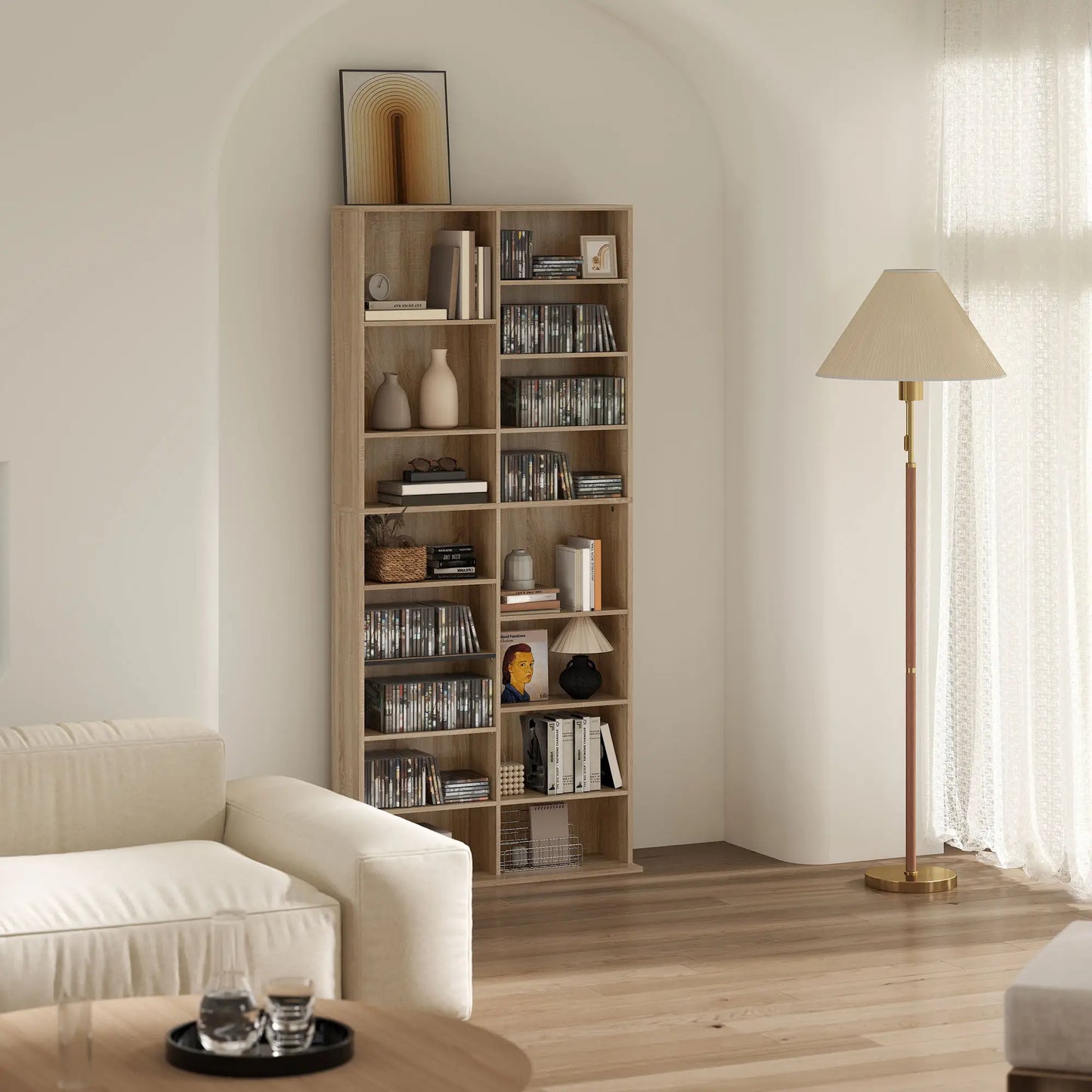 HOMCOM 640 CD Storage Tower, Bookcases & Shelves - Nature Wood Finish