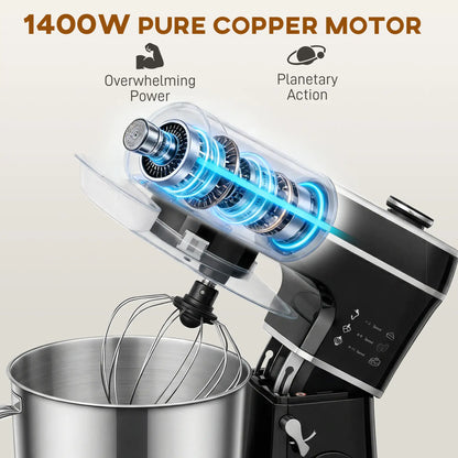 HOMCOM Stand Mixer, 6L 1400W Tilt-Head Food Mixer with 11 Speeds & LED Display, Black