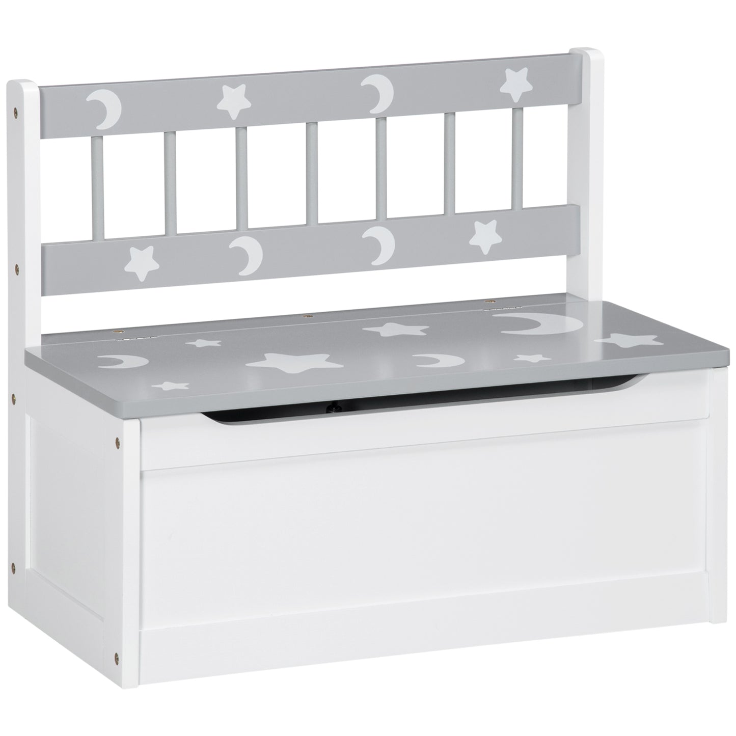 ZONEKIZ 2 In 1 Kids Storage Bench, Toy Box with Safety Rod - Grey