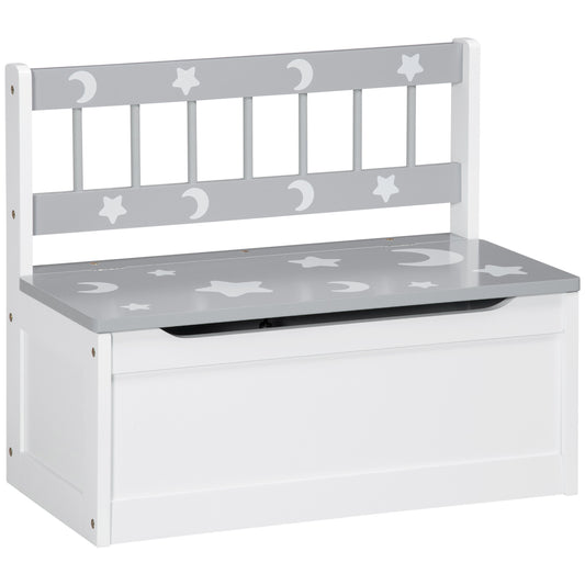ZONEKIZ 2 In 1 Kids Storage Bench, Toy Box with Safety Rod - Grey