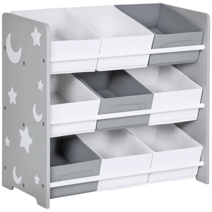ZONEKIZ Kids Storage Rack with Nine Removable Baskets for Nursery, Bedroom, Playroom - Grey