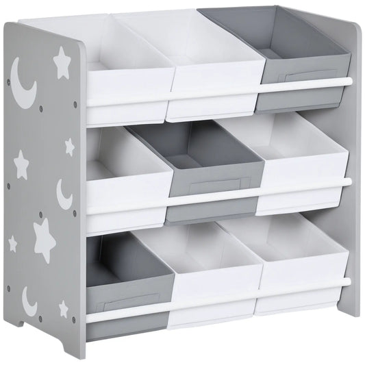 ZONEKIZ Kids Storage Rack with Nine Removable Baskets for Nursery, Bedroom, Playroom - Grey