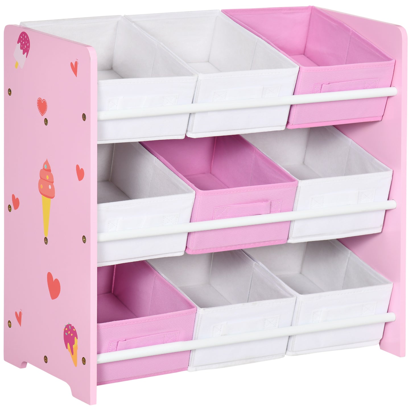 ZONEKIZ Kids Storage Rack with Nine Removable Baskets for Nursery, Bedroom, Playroom - Pink
