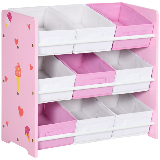 ZONEKIZ Kids Storage Rack with Nine Removable Baskets for Nursery, Bedroom, Playroom - Pink