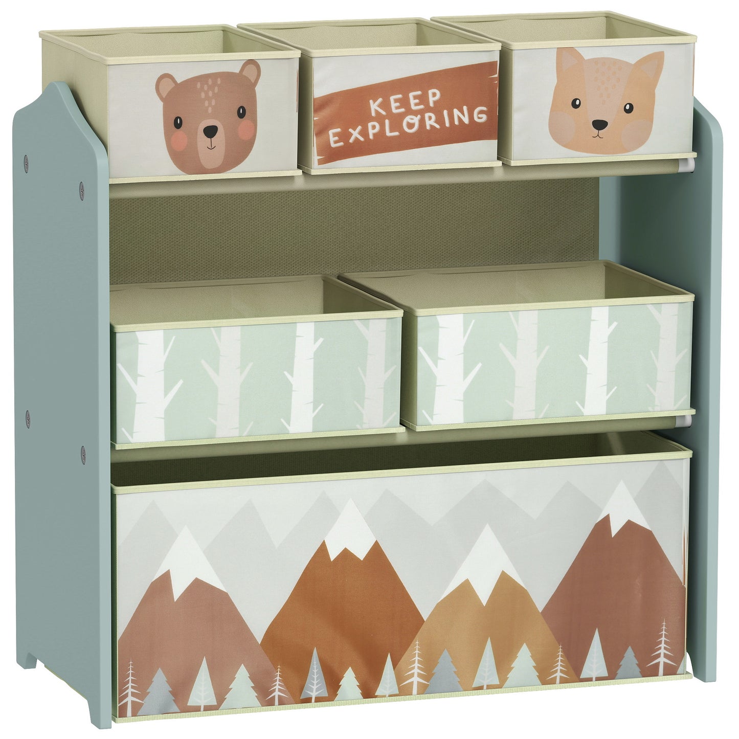 ZONEKIZ Kids Storage Unit, Toy Storage Organiser with Six Fabric Bins, for Bedrooms, Playrooms - Green