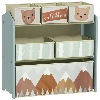 ZONEKIZ Kids Storage Unit, Toy Storage Organiser with Six Fabric Bins, for Bedrooms, Playrooms - Green
